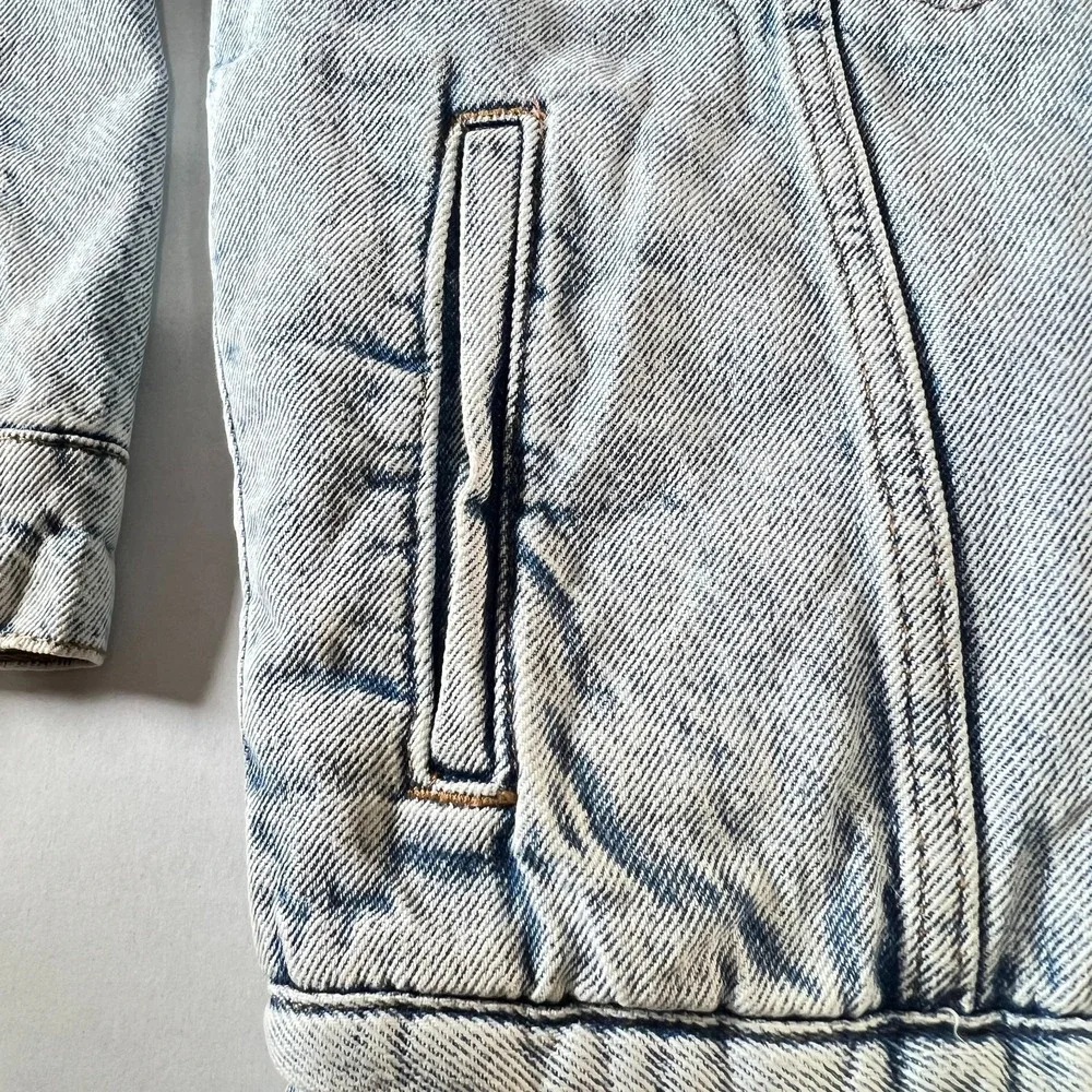 &Denim Lined Jean Jacket Small Light Wash Western‎ Y2K Casual Destressed Warm